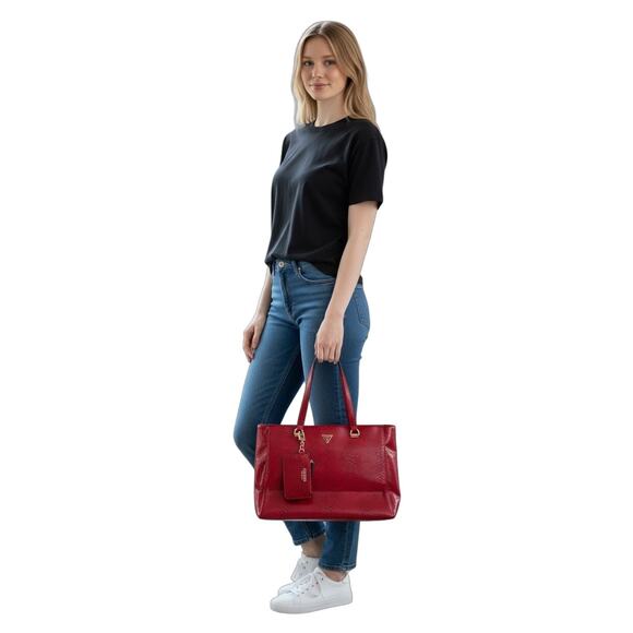 Guess Red Snake Print Tote Bag with Matching Wallet and Pouch Y2K - Picture 1 of 8
